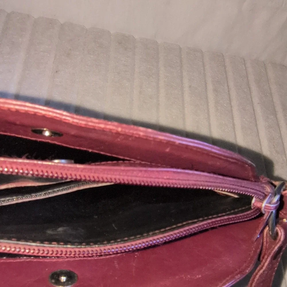 Peck & Peck Burgundy Shoulder Bag with Zipper Accents & Silver Hardware